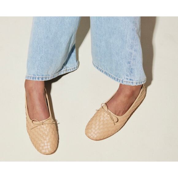 Freda Salvador Roma Round Toe Ballet Flat Natural Woven Tan Leather Box 6.5 - Picture 1 of 12